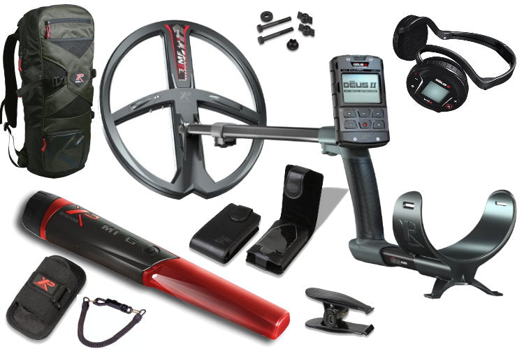 Metalldetektor XP DEUS II 34cm Tiefensuchspule mit Funkkopfhörer WS6 sowie MI-6 Pinpointer & XP Rucksack als Gratiszugabe